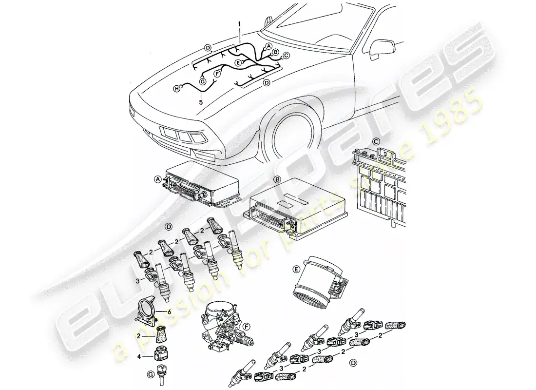 porsche 1983 (928) arnés - lh-jetronic diagrama de piezas