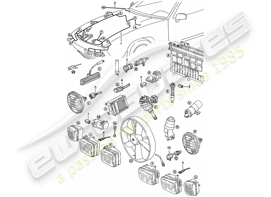 porsche 1985 (928) arnés - maletero delantero diagrama de piezas