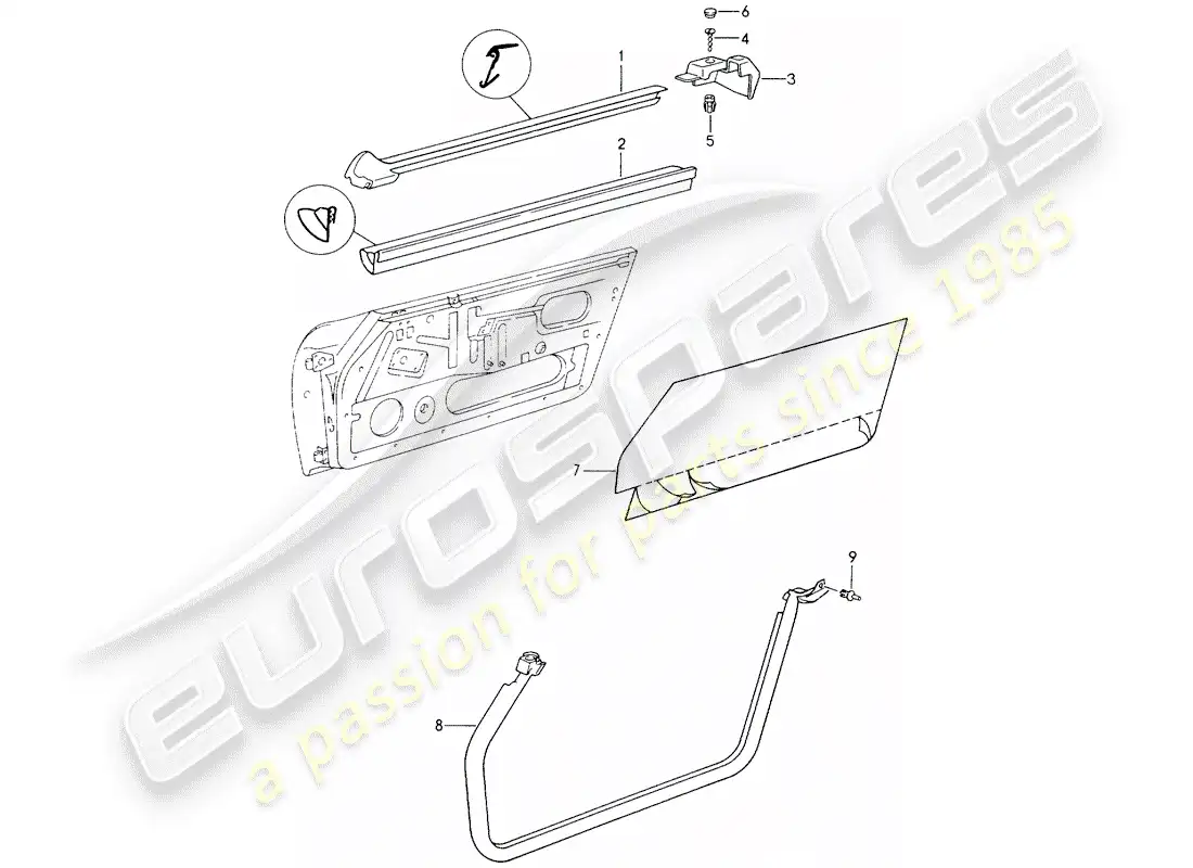porsche 1991 (964) tira de sello - puertas diagrama de piezas