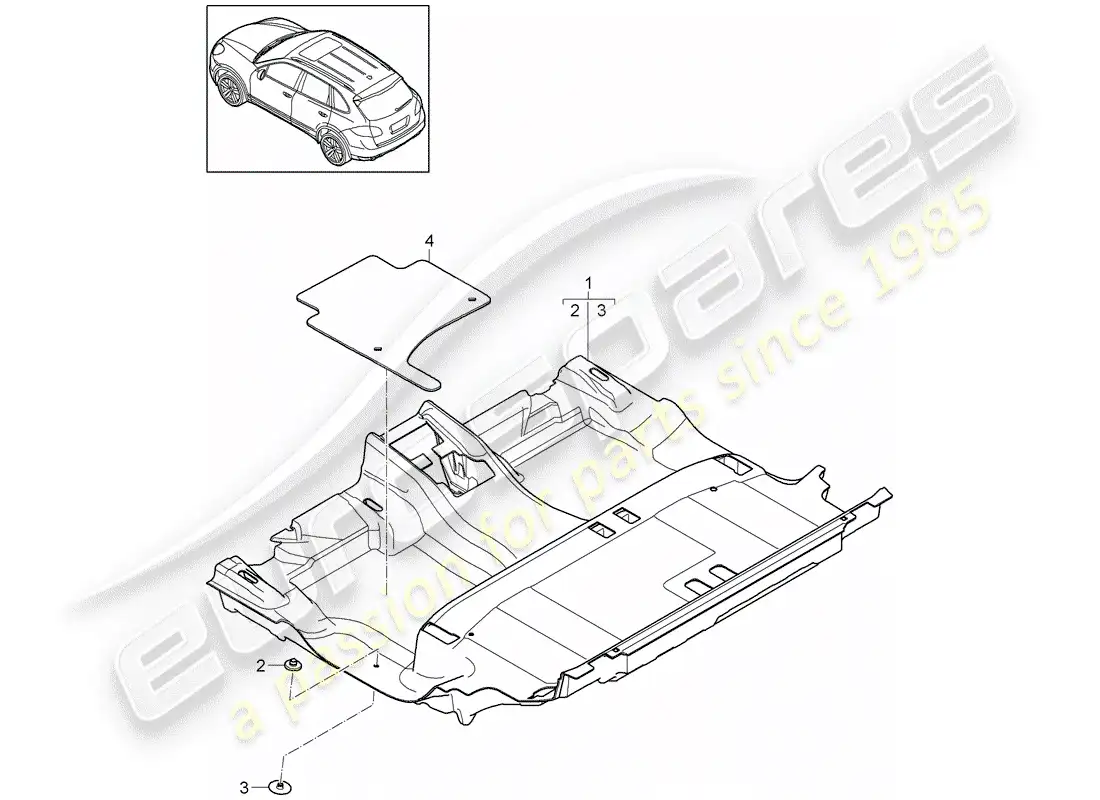 porsche 2013 (cayenne e2 92a) diagrama de piezas de la cubierta del piso