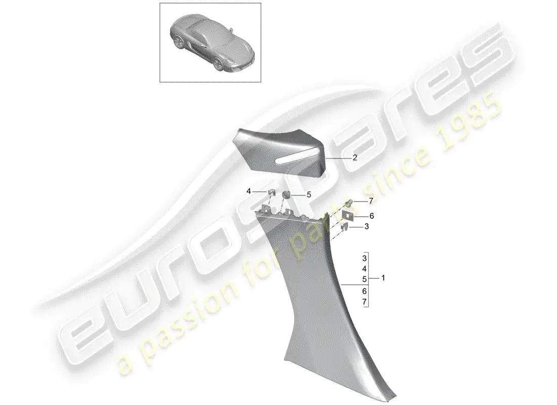 porsche 2013 (981 boxster) panel de adorno de cuarto diagrama de piezas