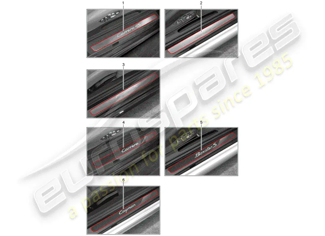 porsche 2015 (tequipment 98x/99x) placa de protección - panel de umbral diagrama de piezas