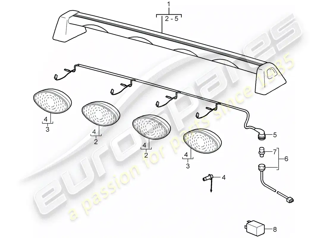 porsche 2008 (cayenne e1 9pa) faro adicional diagrama de piezas