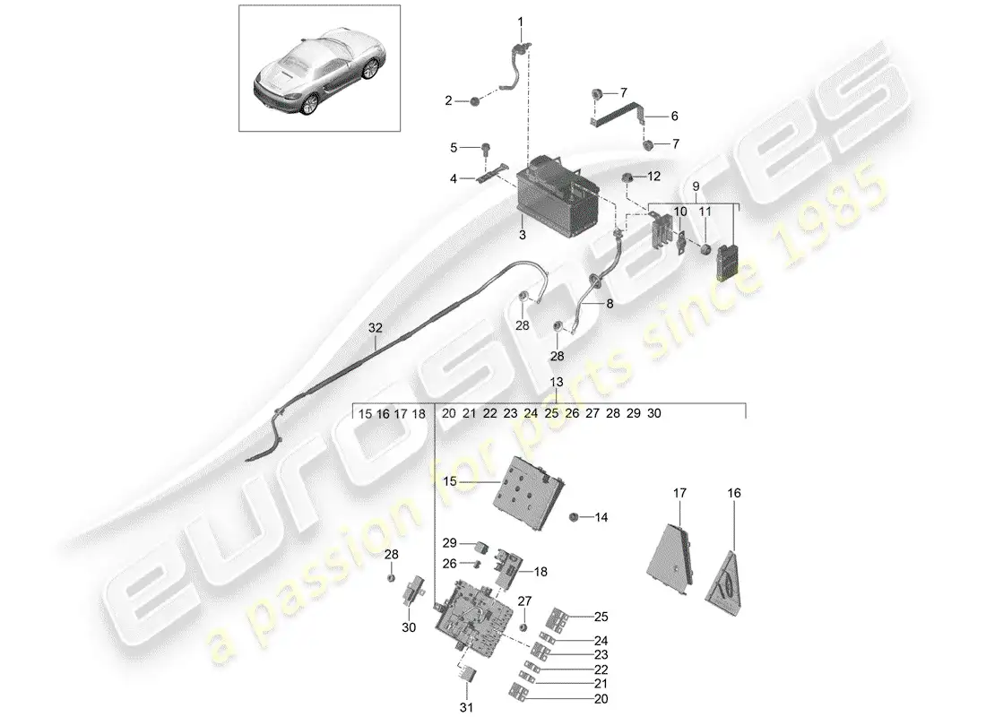 porsche 2014 (981 boxster) batería diagrama de piezas