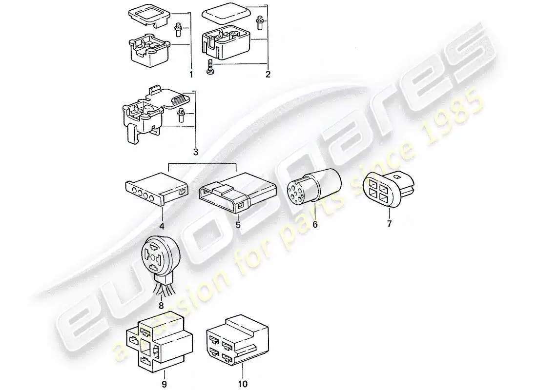 porsche 1991 (944) carcasa del conector - 4-pole diagrama de piezas
