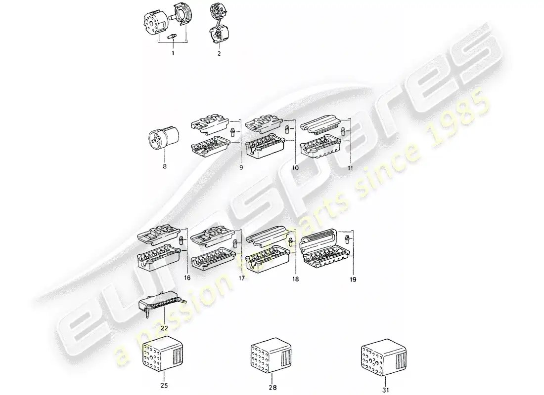 porsche 1989 (964) carcasa del conector diagrama de piezas