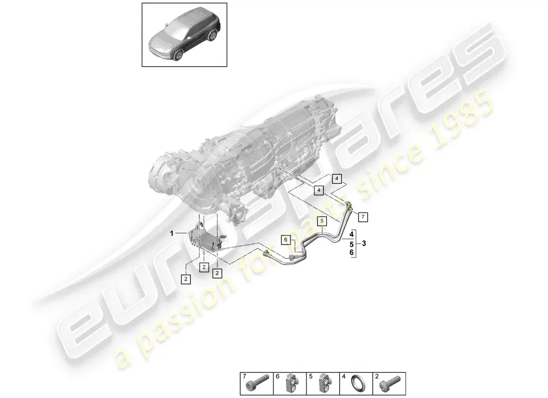 porsche 2018 (cayenne e3 9ya/9yb) 8-speed caja de cambios automática diagrama de piezas