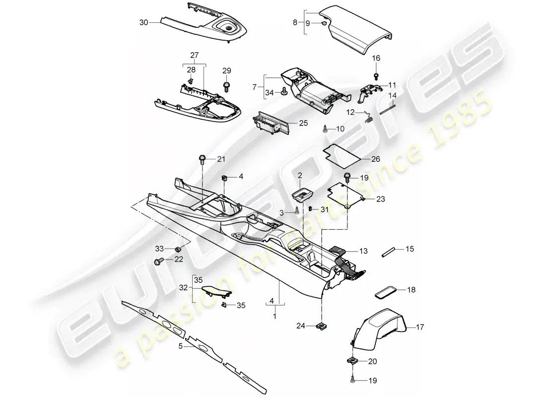 porsche 2011 (997-2) center console diagrama de piezas