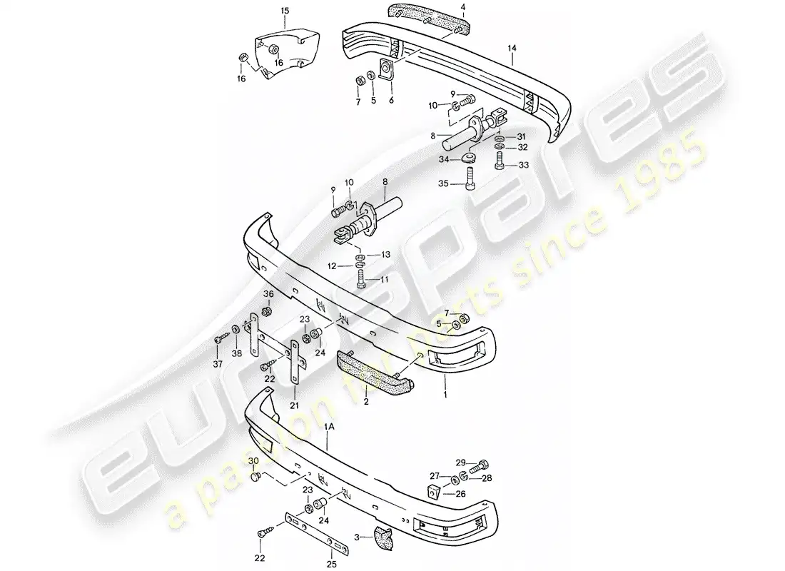 porsche 1990 (944) parachoques - con: - buffer diagrama de piezas