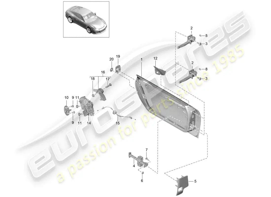 porsche 2019 (991-2 r/gt3/rs) carcasa de la puerta diagrama de piezas