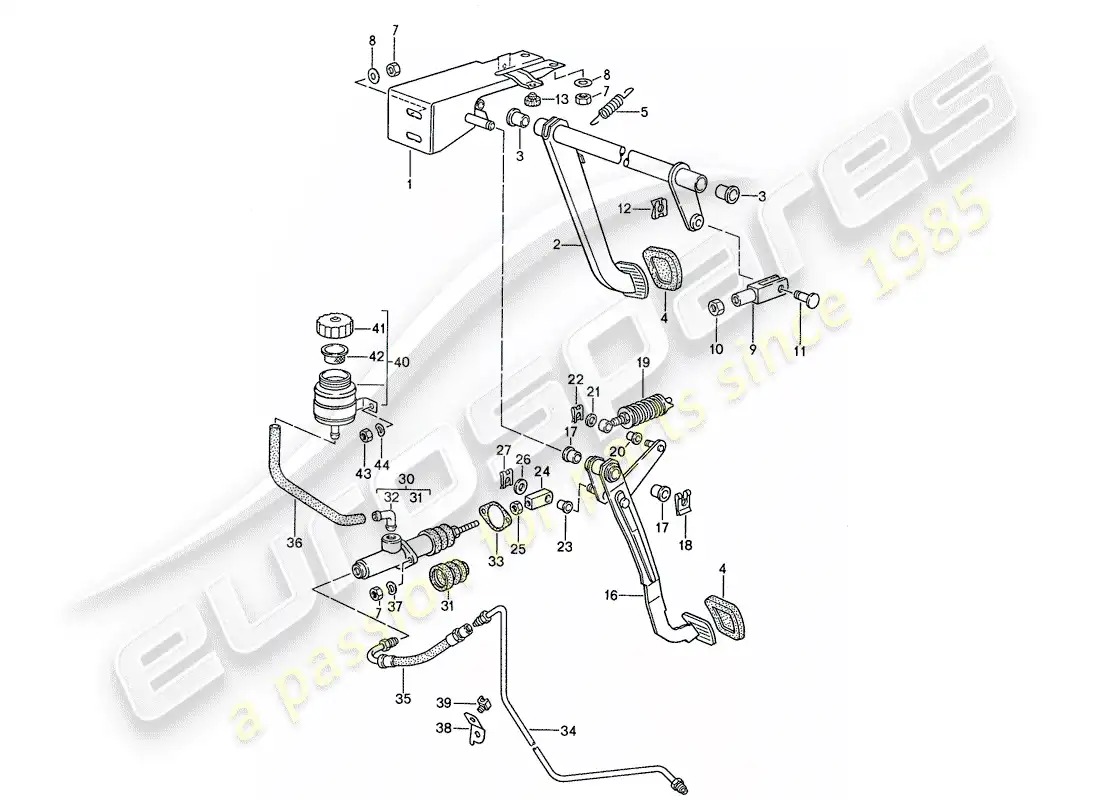 porsche 1990 (944) freno - embrague - pedales diagrama de piezas