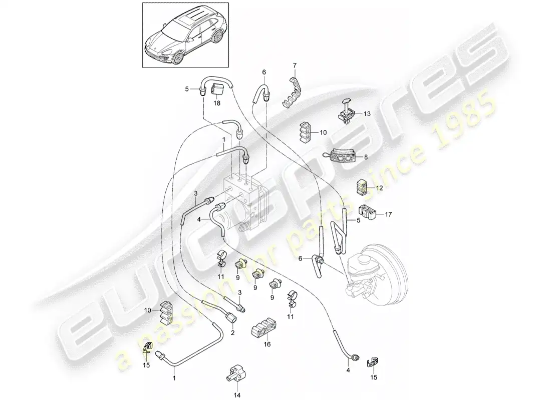 porsche 2013 (cayenne e2 92a) diagrama de piezas de líneas de freno