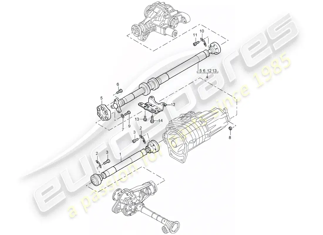 porsche 2010 (cayenne e1 9pa) árbol de transmisión diagrama de piezas