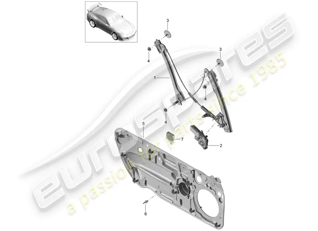 porsche 2019 (991-2 r/gt3/rs) regulador de ventana diagrama de piezas