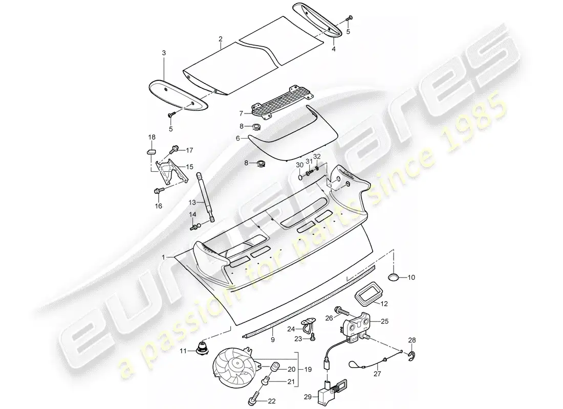 porsche 2011 (997-2 gt3) cubrir diagrama de piezas