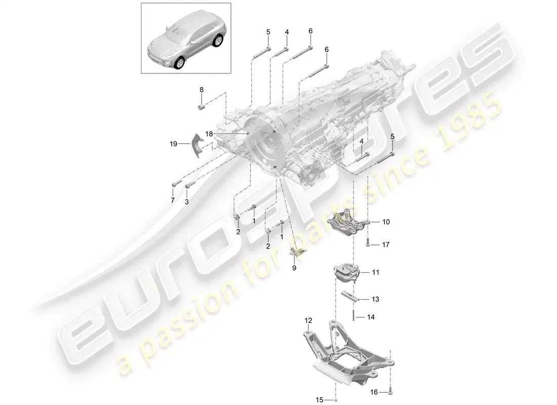 porsche 2016 (macan) piezas de montaje para motor y diagrama de piezas