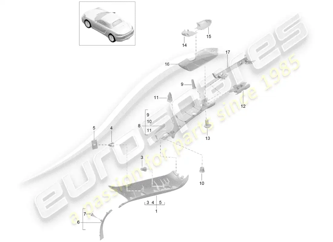 porsche 2017 (718 boxster) un pilar diagrama de piezas