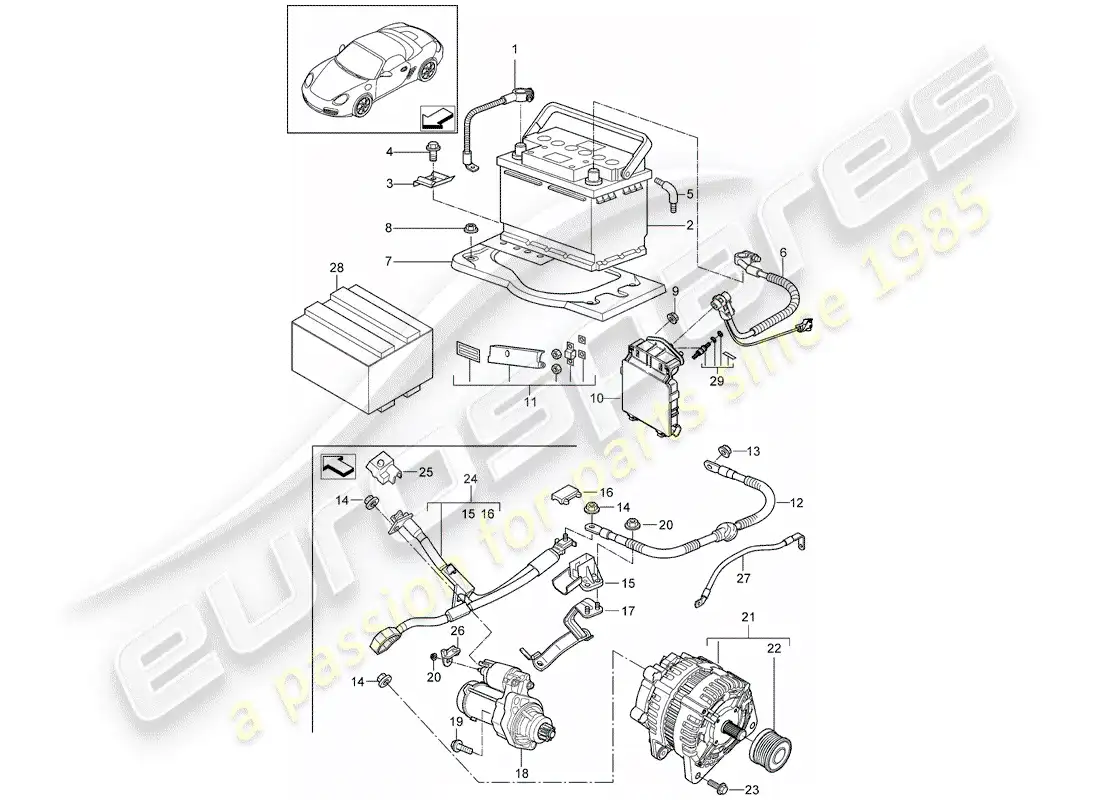 porsche 2012 (987 boxster) batería diagrama de piezas