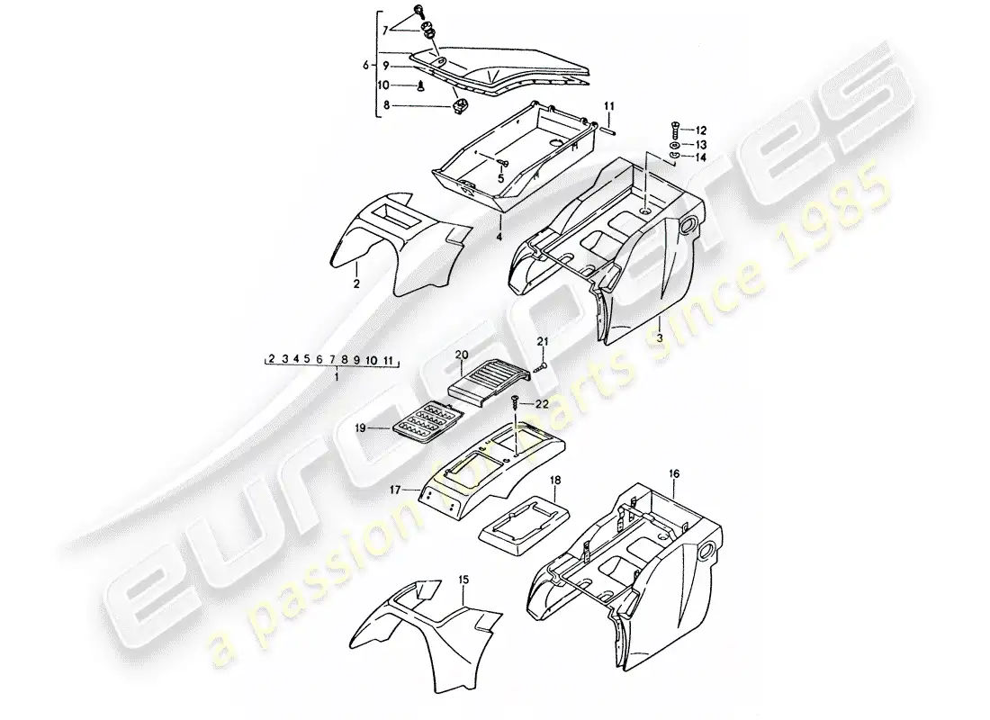 porsche 1993 (928) caja de almacenamiento diagrama de piezas