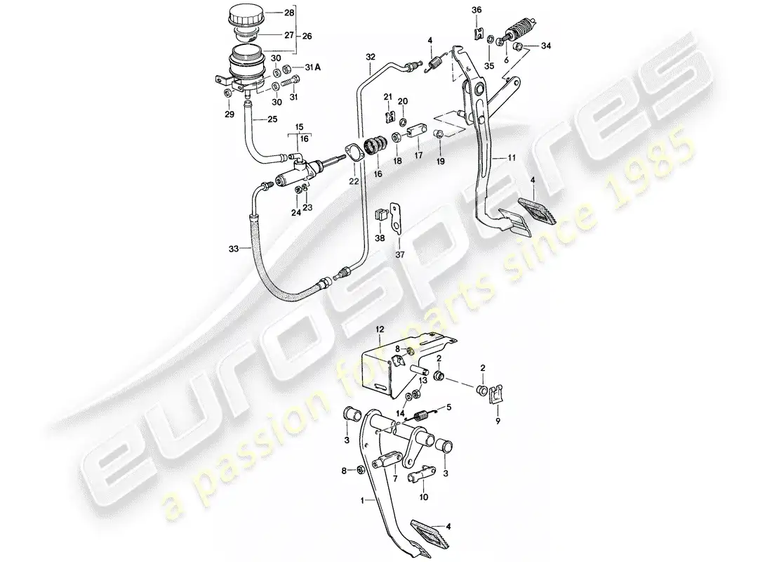 porsche 1982 (944) pedales diagrama de piezas