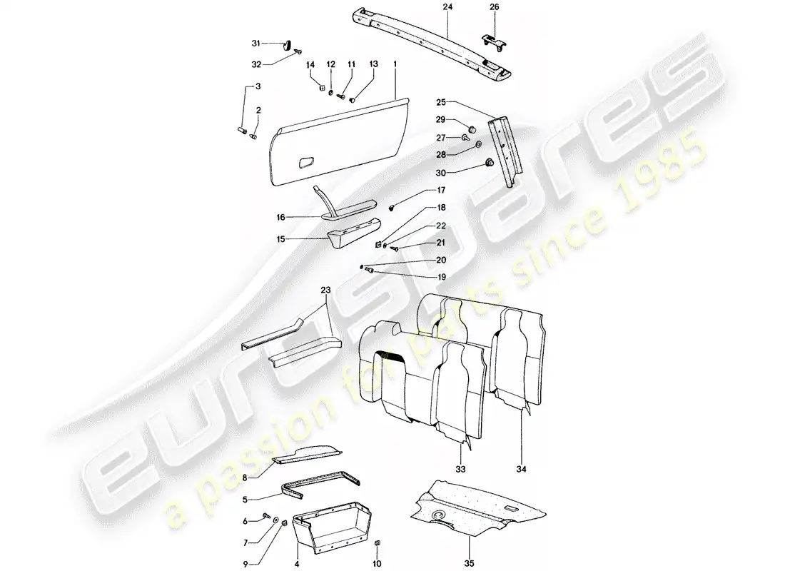 porsche 1975 (914) equipamiento interior diagrama de piezas