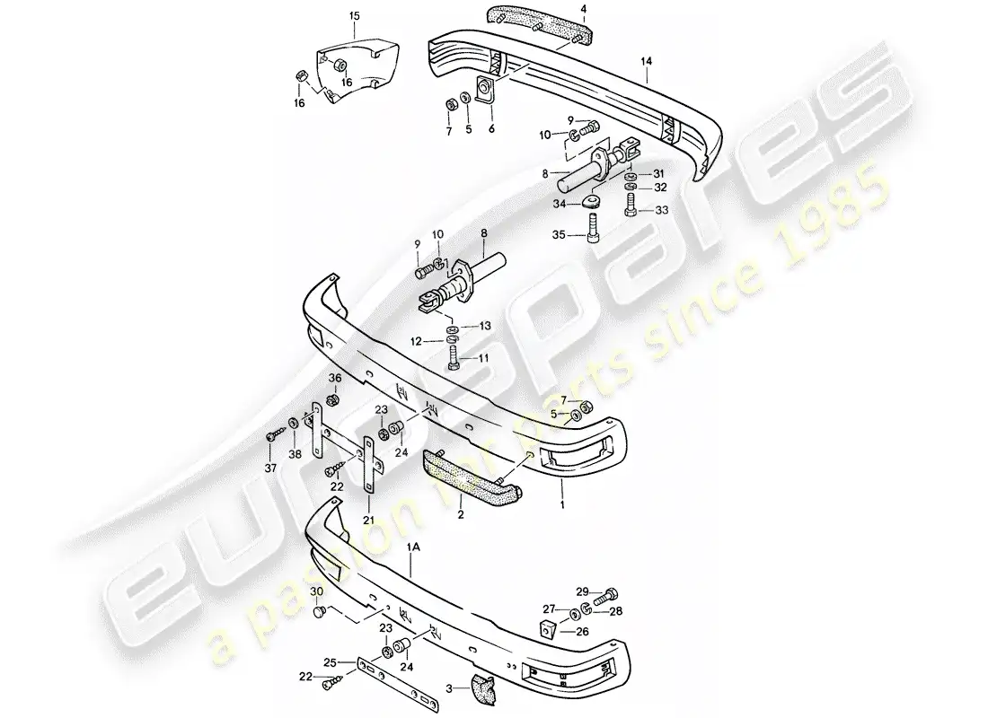 porsche 1983 (944) parachoques - con: - diagrama de piezas del buffer