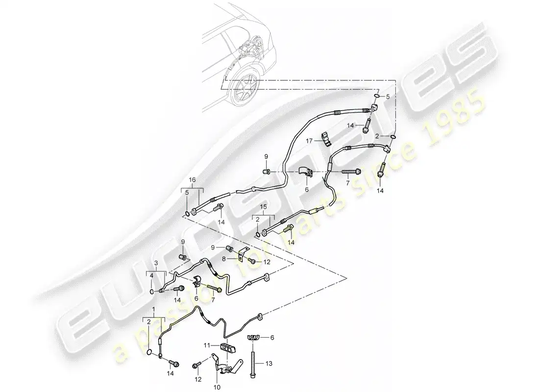 porsche 2010 (cayenne e1 9pa) circuito refrigerante diagrama de piezas