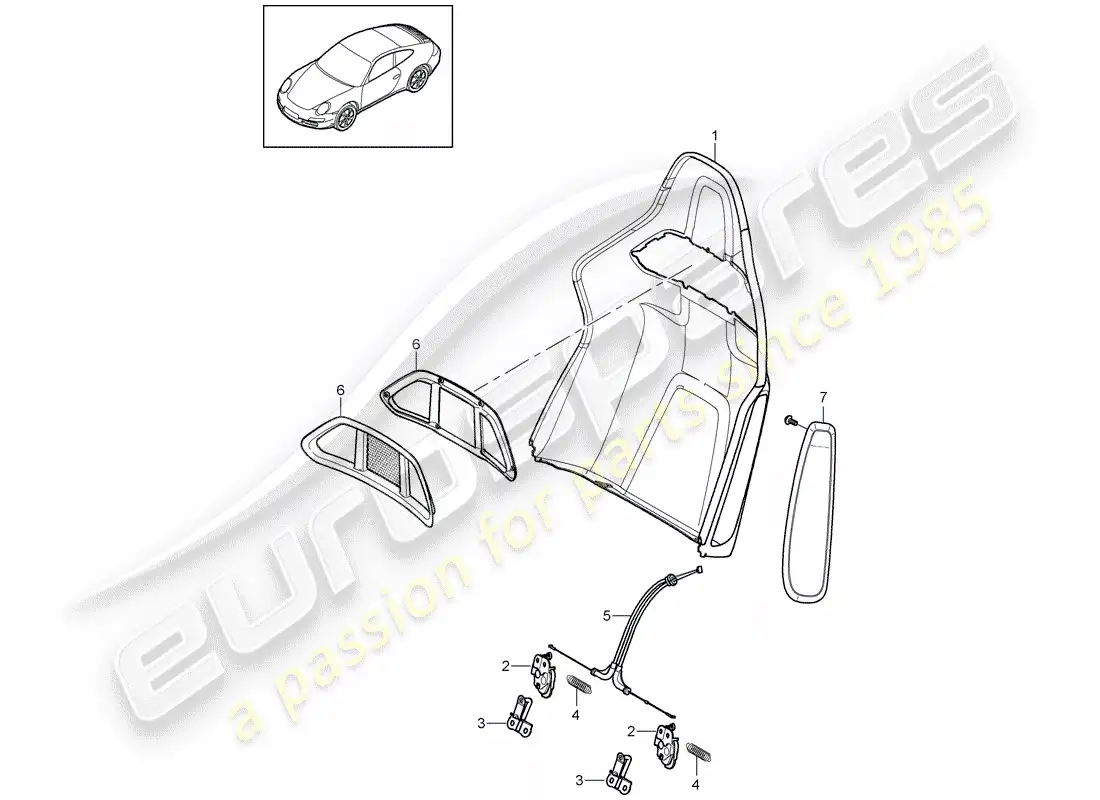 porsche 2010 (997-2) carcasa del respaldo diagrama de piezas
