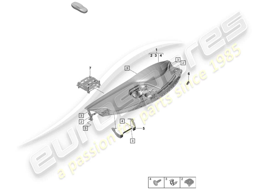 porsche 2021 (992-1 gt3/rs/st) moldura del panel de instrumentos parte superior con: sujetadores diagrama de piezas