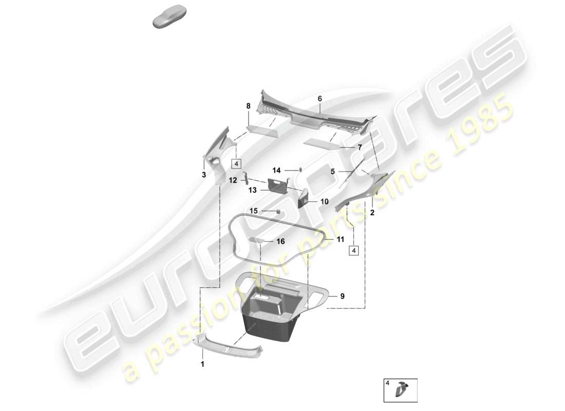 porsche 2025 (macan-e) embellecedor del compartimento de equipajes - cerradura diagrama de piezas