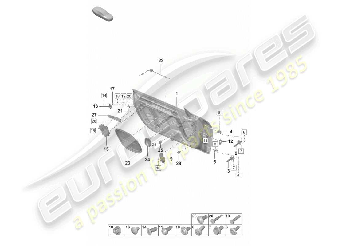 porsche 2021 (992-1 gt3/rs/st) diagrama de piezas de la carcasa de la puerta