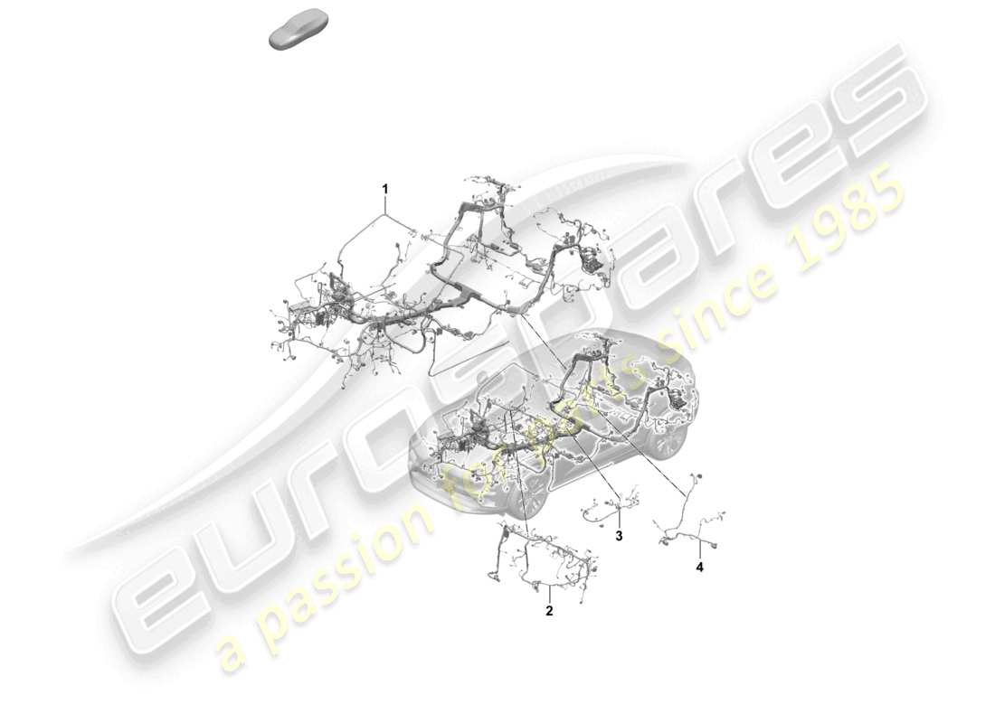 porsche 2025 (macan-e) diagrama de piezas del arnés de cableado del tablero de instrumentos del habitáculo y de la sección parcial