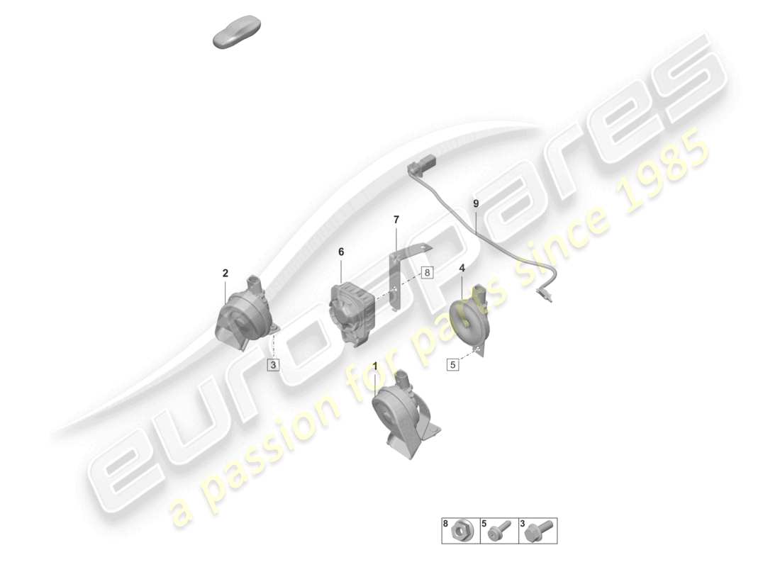 porsche 2022 (panamera 971-2) diagrama de piezas de la bocina de señal de fanfarria y la bocina de alarma