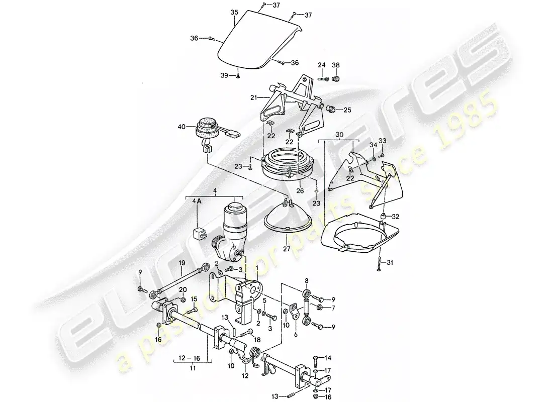 porsche 1988 (911) modelo especial - diseño de punta plana - faro emergente diagrama de piezas