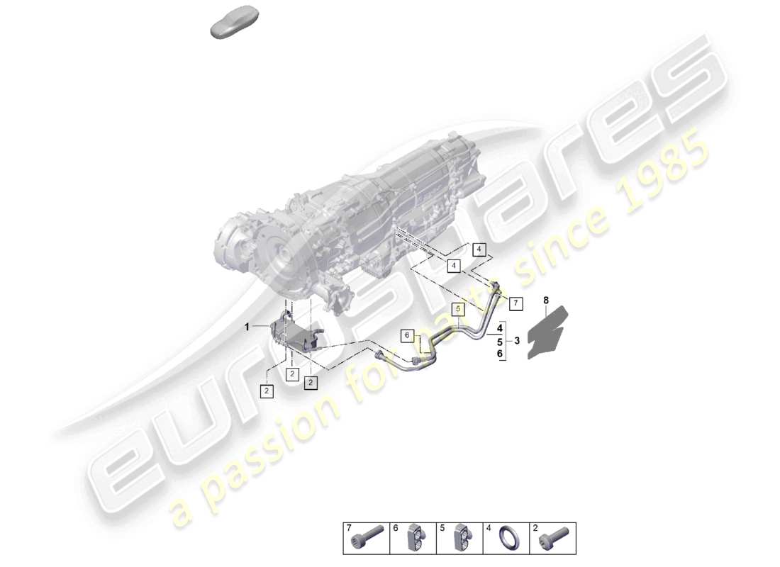 porsche 2023 (cayenne e3 pa) 8-speed caja de cambios automática para vehículos con propulsión híbrida enfriador de aceite de engranajes diagrama de piezas del tubo de aceite