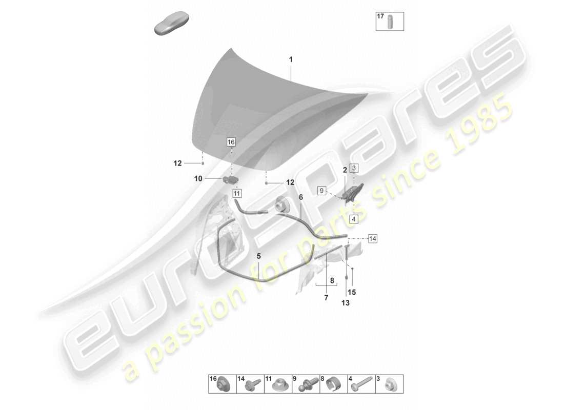 porsche 2022 (panamera 971-2) diagrama de piezas de accesorios del sello frontal de la cubierta