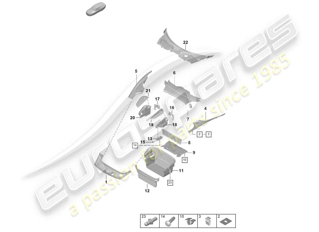 porsche 2020 (taycan 9j1-1) adorno del maletero diagrama de piezas