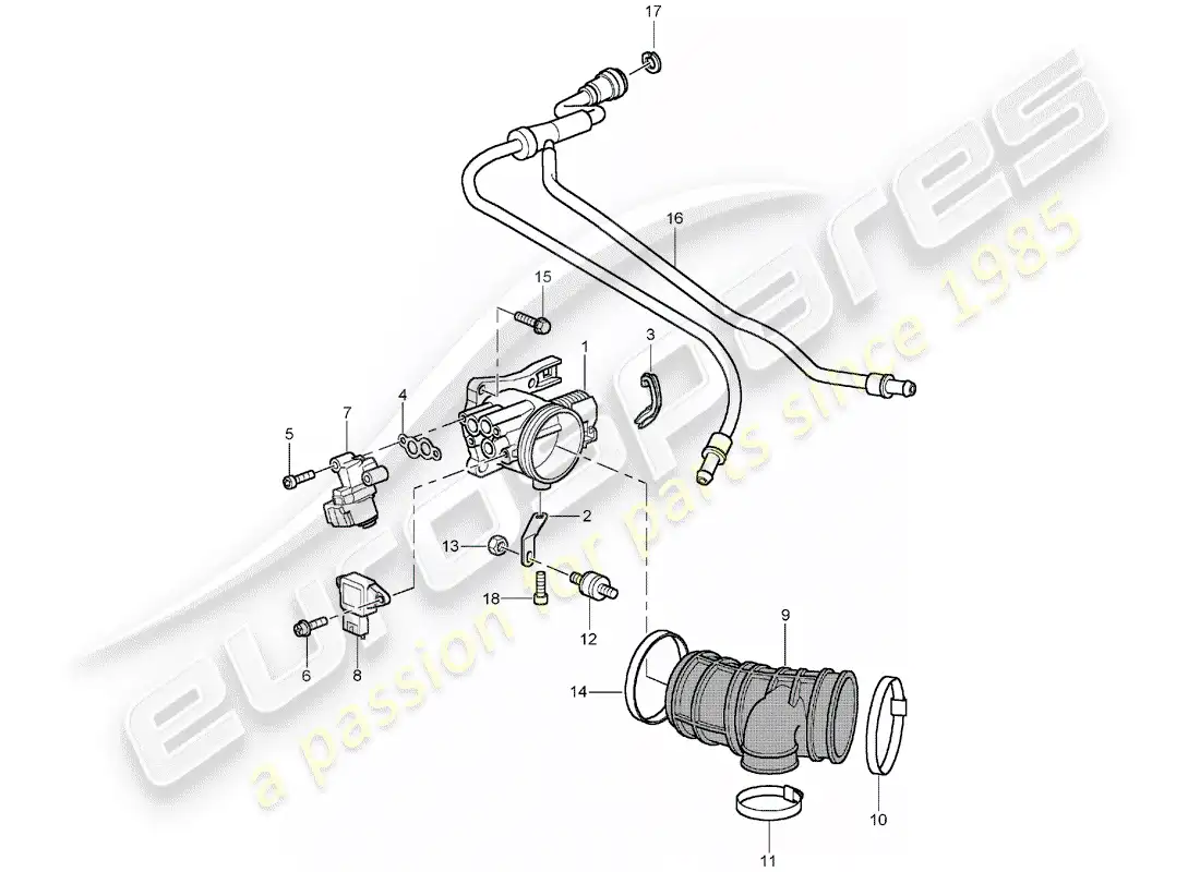 porsche 2003 (996) cuerpo del acelerador diagrama de piezas