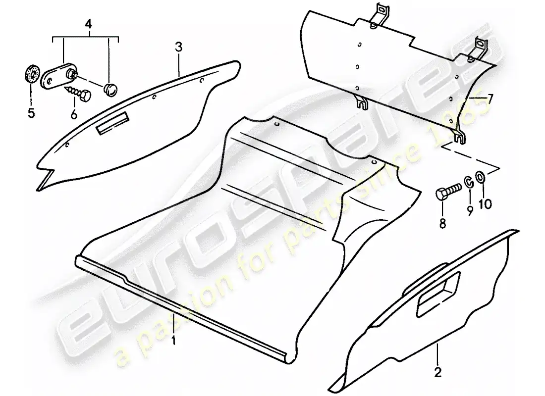 porsche 1988 (911) equipamiento interior - maletero delantero diagrama de piezas