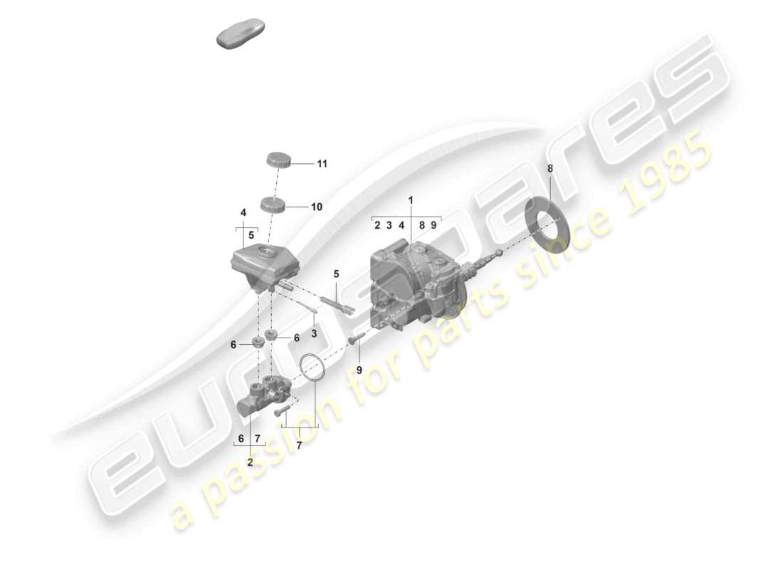 porsche 2022 (panamera 971-2) diagrama de piezas del servofreno con cilindro maestro de freno híbrido y depósito de líquido de freno