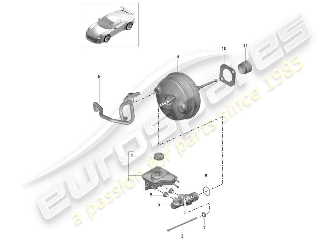 porsche 2021 (991-2 r/gt3/rs) cilindro maestro de freno servofreno d >>- mj 2017 diagrama de piezas