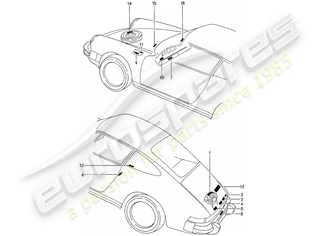 porsche 1987 (911) pegatina diagrama de piezas