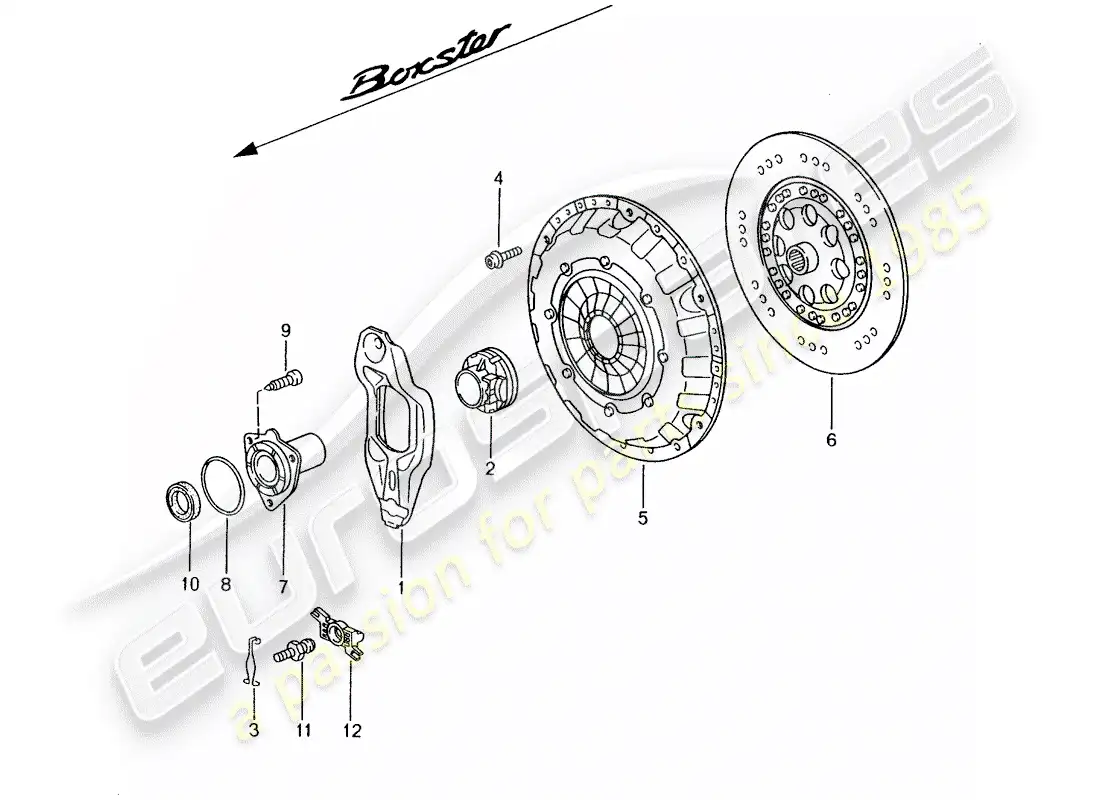 porsche 2001 (986 boxster) embrague diagrama de piezas
