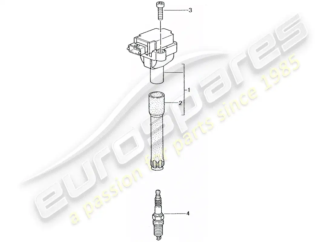 porsche 2004 (996 turbo / gt2) diagrama de piezas del sistema de encendido