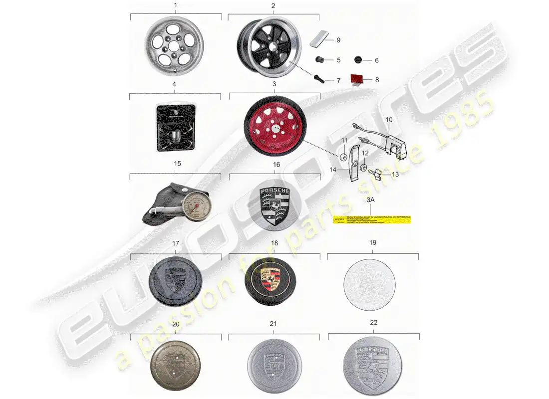 porsche 1987 (911) ruedas diagrama de piezas