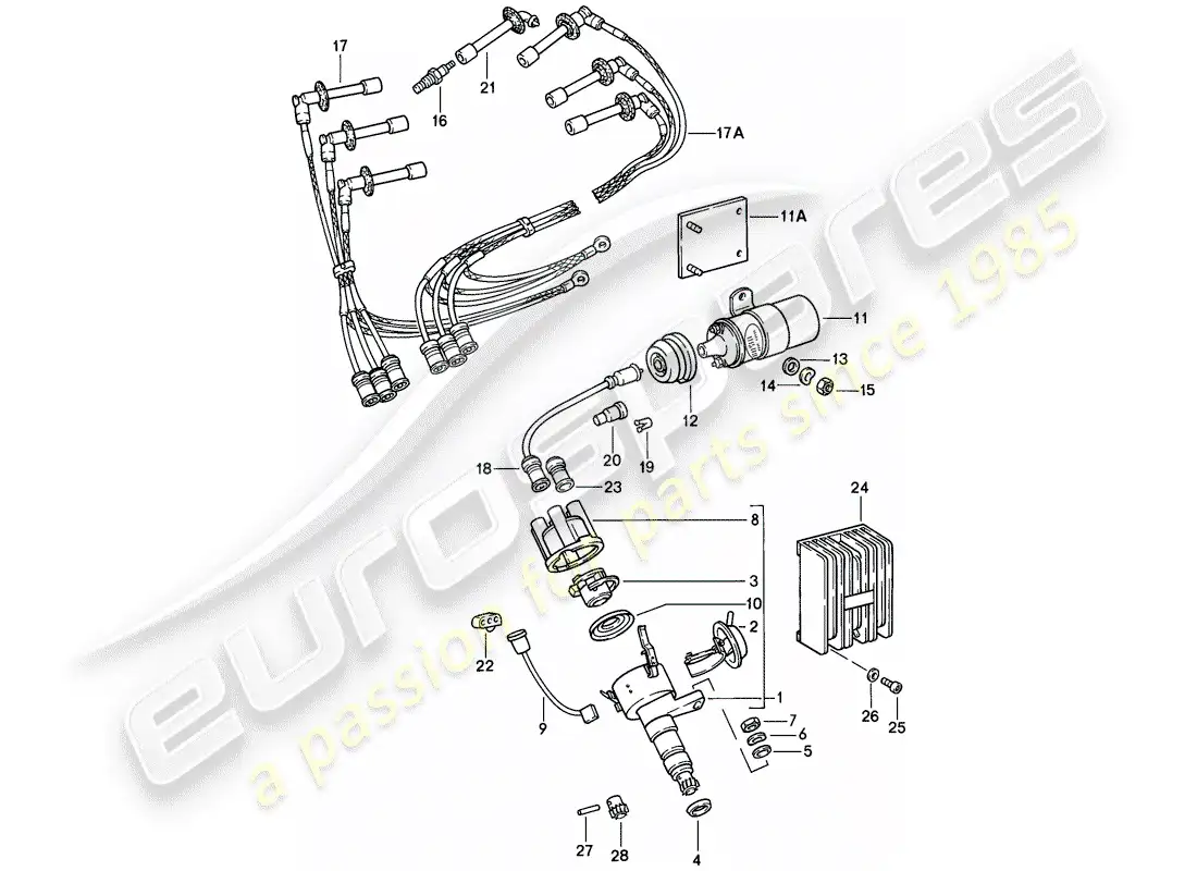 porsche 1984 (911) electricidad del motor 1 diagrama de piezas