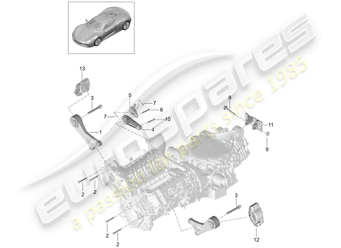 porsche 2015 (918 spyder) suspensión del motor diagrama de piezas