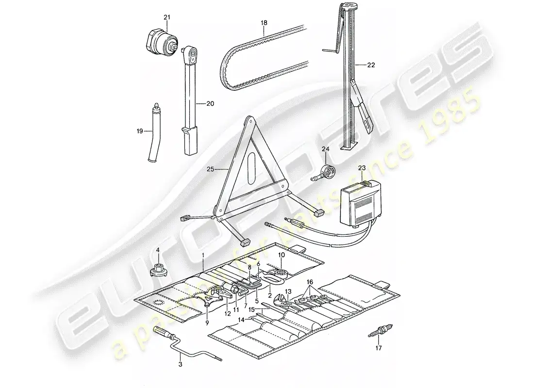 porsche 1988 (959) herramienta - gato diagrama de piezas