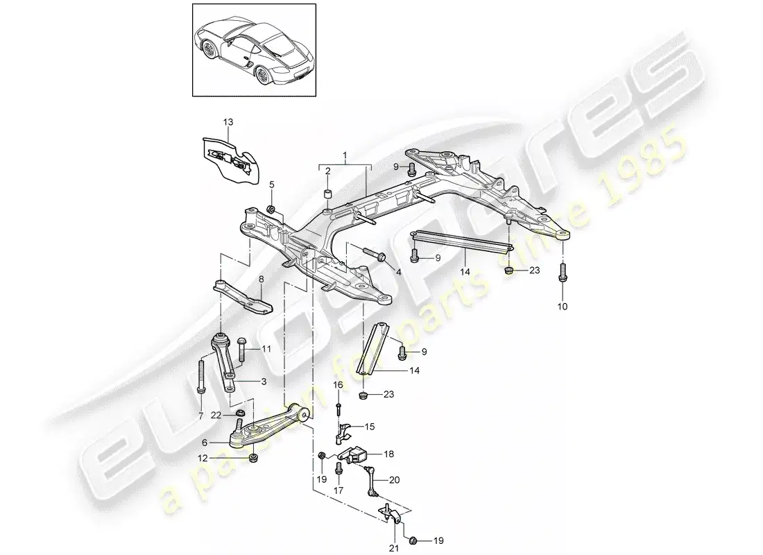 porsche 2012 (987 cayman) travesaño diagrama de piezas