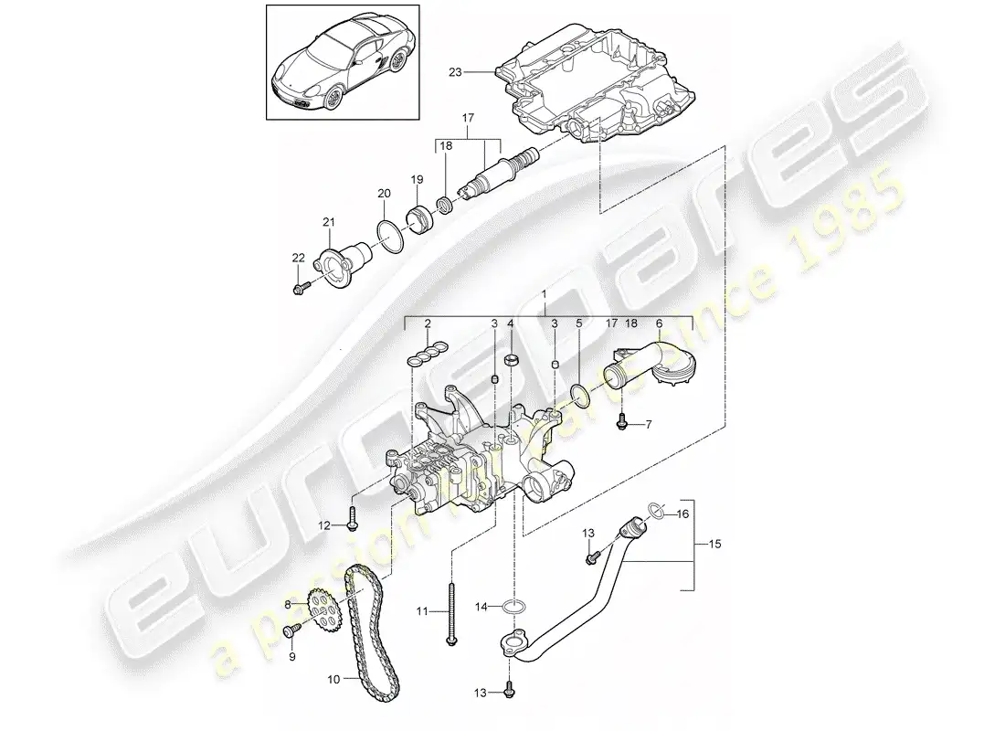 porsche 2012 (987 cayman) bomba de aceite diagrama de piezas